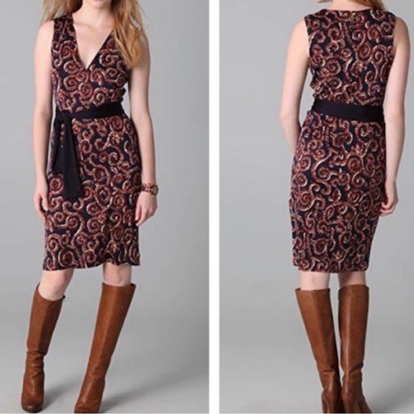 Tory Burch Dresses & Skirts - Tory Burch Nicola Navy brown sleeveless silk dress small